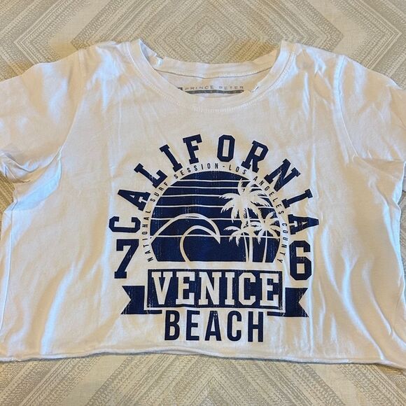 Prince Peter Collection Tops - Prince Peter Collection White & Blue California Venice Beach Cropped T-Shirt - S